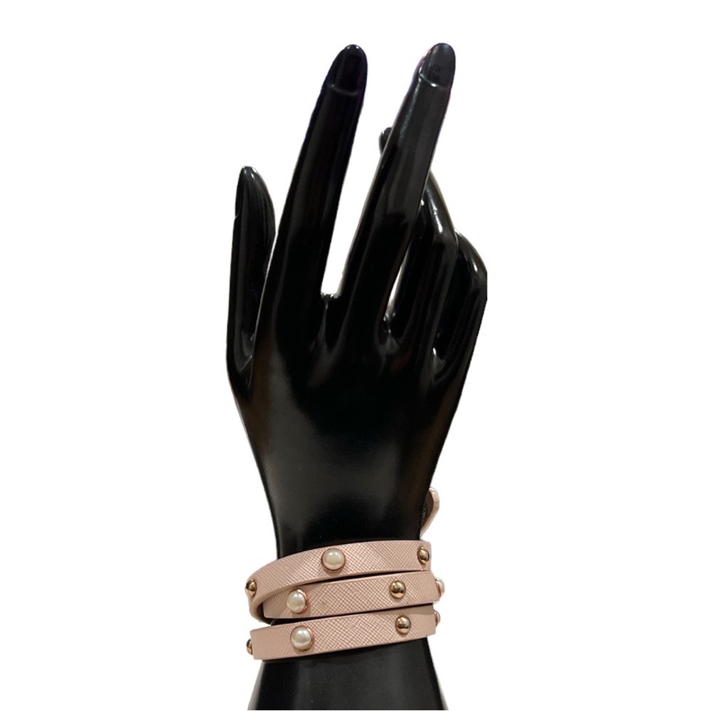 Light pink pearls and metal on pleather bracelet